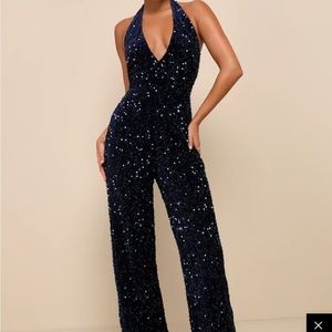 Navy Sequin Jumpsuit - XS - worn once